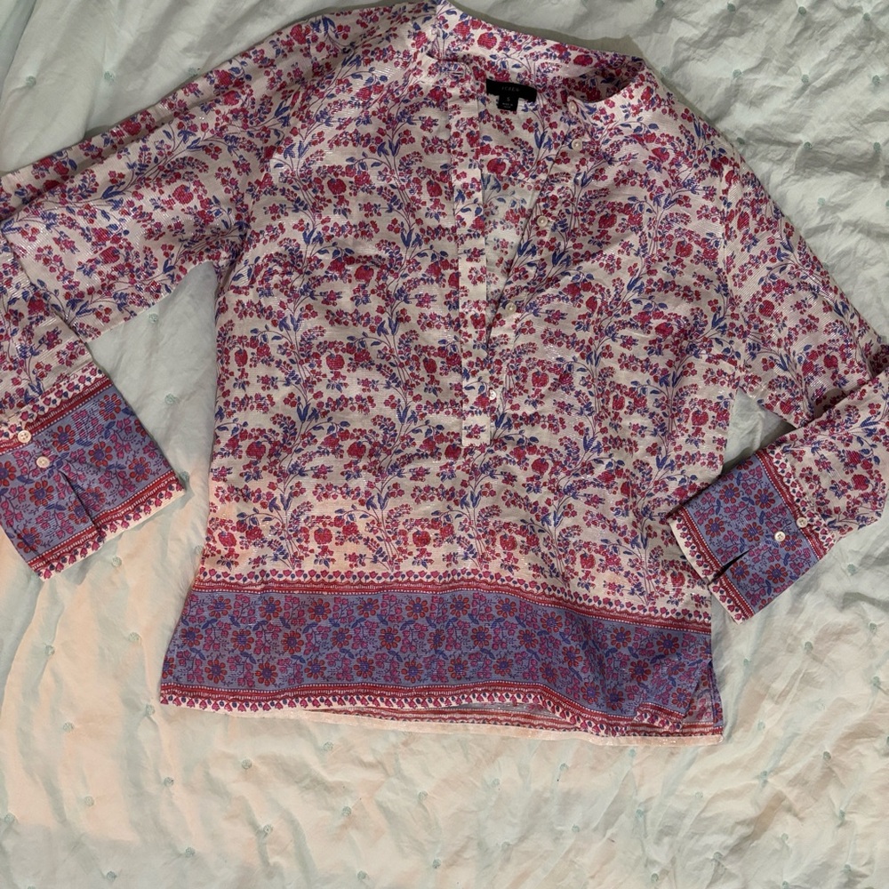 J. Crew Iris Block Print Popover Tunic Boho Blous… - image 4
